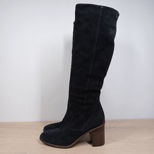 Lucky Brand Jolna Black Leather Tall Block Heel Round Toe Knee High Boots 1386